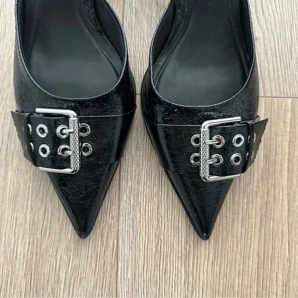 Zara Black Pointed Toe Buckle Heels - Picture 4 of 5